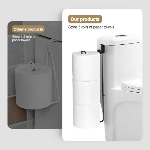 Miniatura 4 de Soporte de papel higiénico con almacenamiento para 3 rollos de papel higiénico montado en la pared sobre el tanque, organizador de papel higiénico