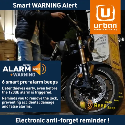 Miniatura 4 de Candado con alarma para el disco de freno Urban UR6 para motocicleta y bicicleta de 0.23 in y 120 dB, universal, resistente al agua con cable