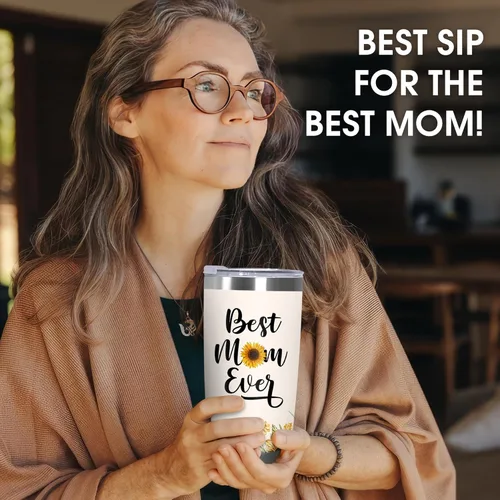 Miniatura 4 de TEEZWONDER Regalos para el Día de la Madre para mamá de hija e hijo, # 1 Información nutricional de girasol, vaso de café aislado de acero