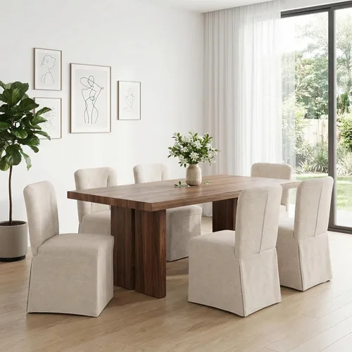 Miniatura 3 de Juego de 2 sillas de comedor tapizadas, sillas de mesa de cocina, sillas de comedor modernas con marco de metal y tela de lino, color beige