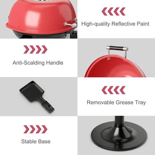 Miniatura 6 de ARLIME Parrilla eléctrica al aire libre de 1600 W, parrilla de barbacoa con estante de calentamiento para 15 porciones, temperatura ajustable, Rojo
