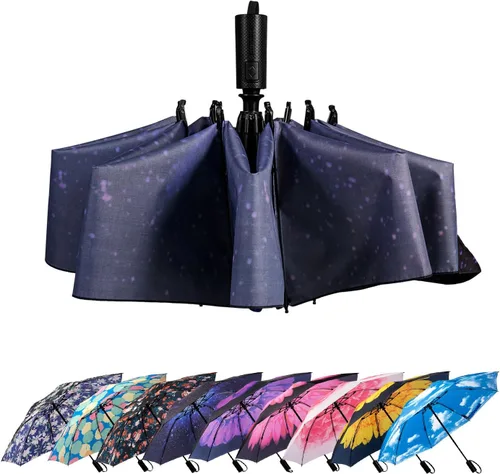 Miniatura 57 de LANBRELLA Paraguas plegable inverso compacto paraguas de viaje a prueba de viento automático