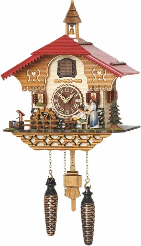 Trenkle Reloj de cuco de cuarzo Casa de la Selva Negra con Mujer de la Selva Negra en Movimiento y Rueda de Molino, con Música TU 4215 QM