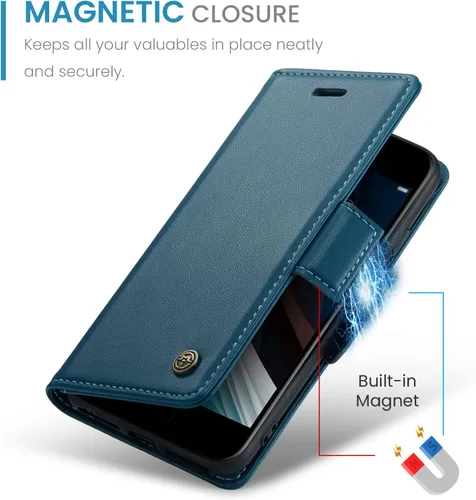 Miniatura 5 de QLTYPRI Funda tipo cartera para iPhone 7/8/SE 2020/SE 2022 5G, funda magnética de piel sintética de alta calidad con bloqueo RFID, ranuras