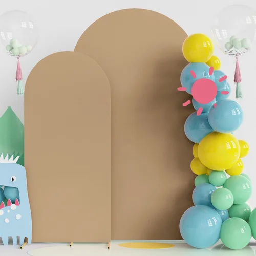 Miniatura 8 de Fomcet Juego de 2 fundas para arco de boda de 6 pies, 7.2 pies, color beige, de 2 caras, parte superior redonda de elastano, cubierta de telón