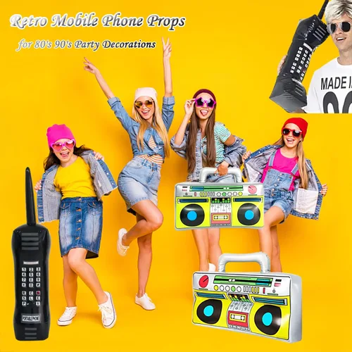 Miniatura 6 de 5 piezas de radio inflable Boombox teléfono móvil inflable, teléfono móvil retro para decoraciones de fiesta de los años 80 y 90, disfraz de hip