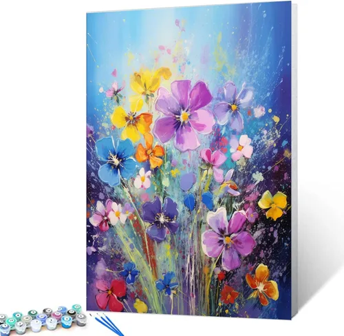 Miniatura 14 de Tucocoo Kits de pintura por números de lavanda con pinceles y pigmento acrílico sobre lienzo para adultos, hermoso proyecto de manualidades florales