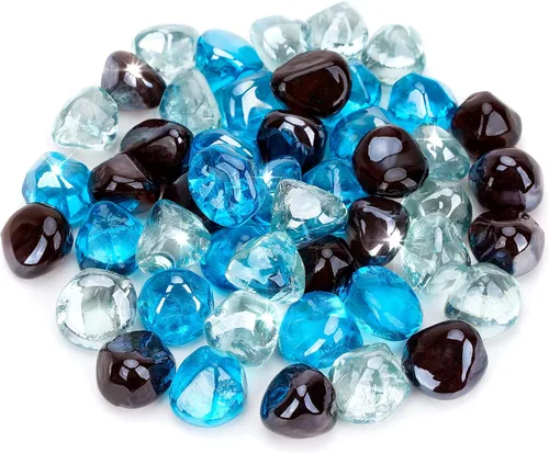 Stanbroil Diamantes de vidrio de fuego mezclados de 10 libras, vidrio de fuego de 1/2 pulgada mezclado con azul caribeño, hielo de cristal, brillo