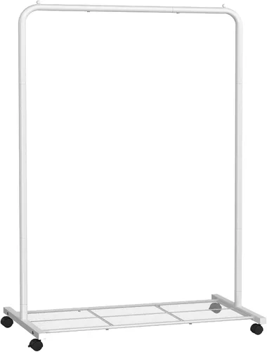 Miniatura 17 de SONGMICS Perchero de doble barra con ruedas, perchero para colgar ropa, perchero resistente con estante de almacenamiento de malla, 2 frenos, cada