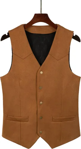 Miniatura 5 de Tuikayoo Chaleco de traje de cuero de ante para hombre, chaleco vintage vaquero occidental de ajuste regular
