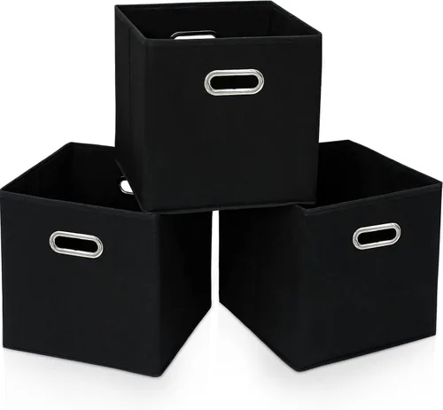 STOREONE Contenedores organizadores de 13 pulgadas, cubo de almacenamiento de tela negra, cesta de almacenamiento plegable con asas dobles y cajas