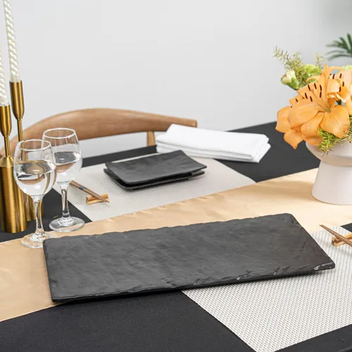 Miniatura 3 de Restaurantware Voga - Platos de servir de 10 x 20 pulgadas, 4 tablas rectangulares de charcutería, imitan el aspecto de la melamina negra pizarra