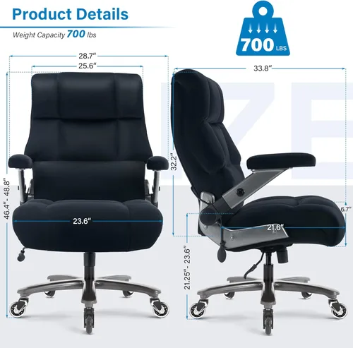 Miniatura 3 de Silla de oficina grande y alta, 700 libras, silla de escritorio ejecutiva con soporte lumbar ajustable, brazos abatibles 3D, ruedas silenciosas