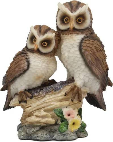 Ebros - Estatua romántica de 2 búhos grandes cuernos para pareja en tocón de árbol, 6.25 pulgadas de alto, amor caprichoso de San Valentín, bosque,