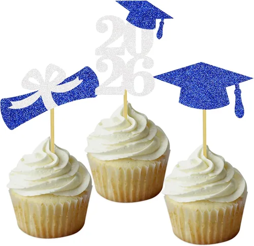 Miniatura 12 de Decoración para cupcakes de graduación, decoración de fiesta de graduación, selecciones de alimentos, felicitaciones, tapa de diploma con purpurina