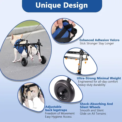 Miniatura 3 de Silla de ruedas para perros pequeños para patas traseras, perro estable, carrito para patas traseras discapacitadas, silla de ruedas ajustable