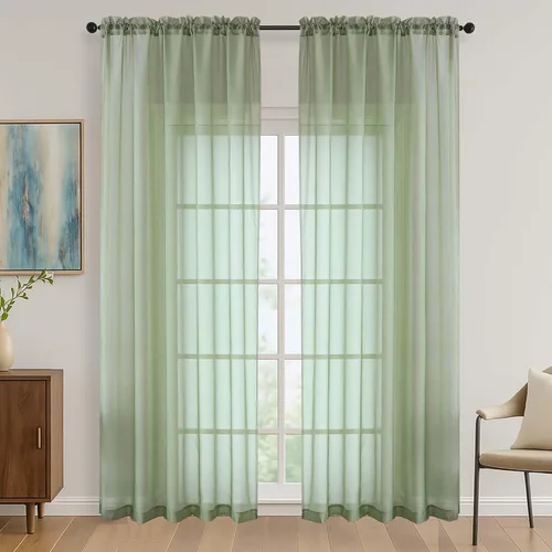 Miniatura 184 de OVZME - Cortinas traslúcidas blancas de 45 pulgadas de largo, 2 paneles, cortinas de gasa con bolsillo para barra para ventanas pequeñas, cada una