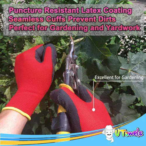Miniatura 5 de Guantes de seguridad recubiertos para el trabajo, paquete de 8 pares, agarre firme, uso general y jardinería, para hombres y mujeres (talla S, rojo)