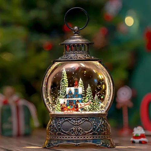 Miniatura 12 de Linterna de globo de nieve de Navidad, muñeco de nieve musical, árbol de Navidad, globo de nieve iluminado con temporizador USB/batería operada