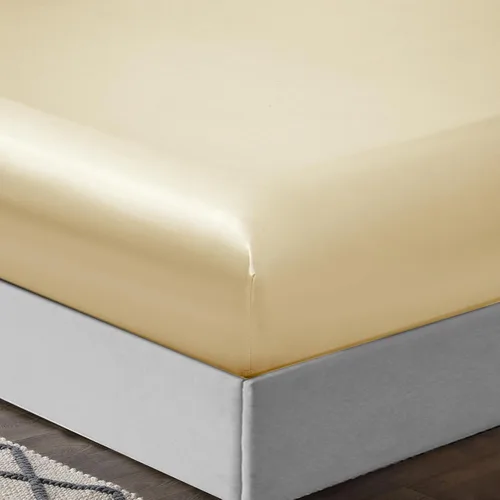 Miniatura 4 de Treely - Juego de 4 piezas de sábanas de satén tamaño individual sedoso y suave en color beige con bolsillo profundo, sábana bajera ajustada, sábana