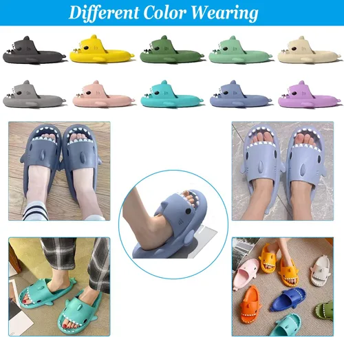 Miniatura 5 de Lindas pantuflas y sandalias con temática de tiburón, diseño unisex de tiburón nube de dibujos animados con suela antideslizante para niños, mujeres