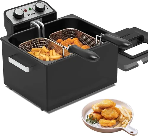 Miniatura 7 de Freidora eléctrica para uso doméstico, freidora de encimera de acero inoxidable de 1800 W con tanque de aceite de 5 L, cesta de freír extraíble