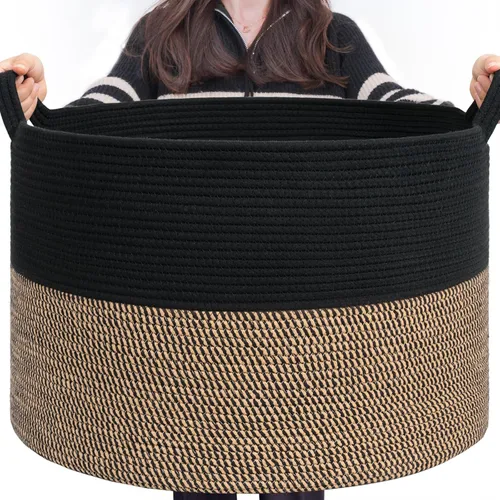 Miniatura 52 de INDRESSME Cesta de Cuerda de Algodón XXXLarge 21.7" x 21.7" x 13.8" Cestas Tejidas para Ropa de Bebé Cestas de Mantas Cesta de Juguetes con Textura