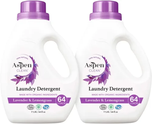 AspenClean Detergente natural para ropa lavanda y citronela, 100% natural, orgánico, detergente líquido HE para ropa, vegano, libre de crueldad,