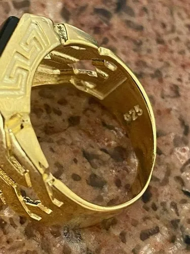 Miniatura 9 de Anillo de oro de 14 quilates sobre plata de ley 925 maciza real, anillo de ónix negro natural, anillo rectangular de hip hop, precioso anillo