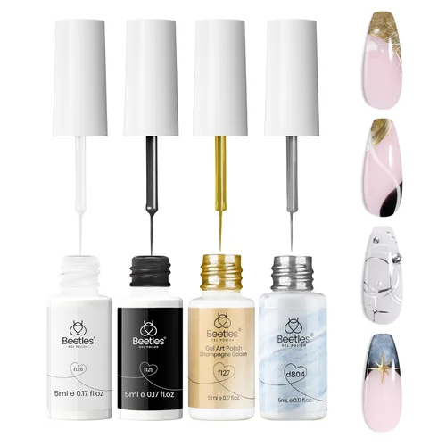 Miniatura 12 de Beetles - Esmalte de uñas de gel con purpurina reflectante y brillo de diamante, 2 piezas, juego de esmalte de uñas de gel con rayas negras