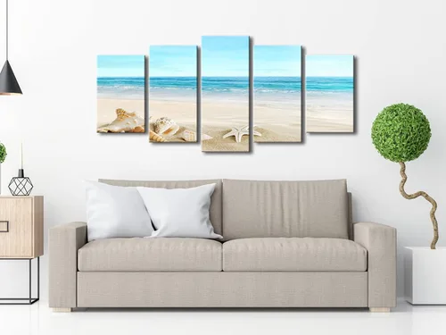 Miniatura 2 de Pyradecor, paisaje de playa en 5 paneles, lienzo Giclee de paisaje marino, impreso en lienzo moderno, tensado y encuadrado, arte para pared
