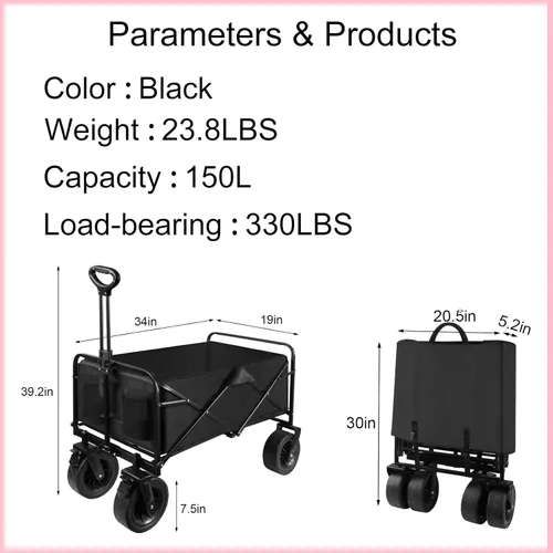 Miniatura 2 de Carro de camping plegable al aire libre picnic camping carrito tirador portátil camping pequeño remolque 8 pulgadas ruedas todoterreno con frenos