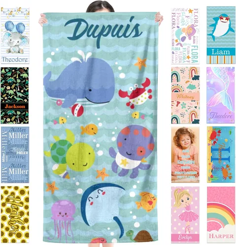 Miniatura 16 de Toalla de playa personalizada para niños, toallas de playa personalizadas de poliéster de secado rápido con nombres para niñas y niños, 30 x 60