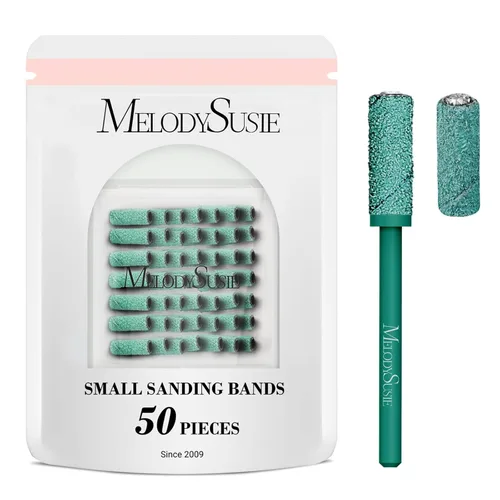 Miniatura 15 de MelodySusie 50 piezas de brocas para lima de uñas pequeñas con bandas de lijado de 3.1mm, lima de uñas de grano 80 para uñas acrílicas, manicura
