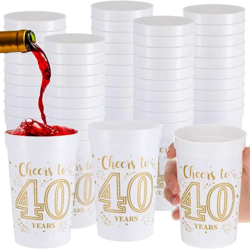 Lallisa 40 tazas de plástico para fiestas de cumpleaños 40 a granel, de 16 onzas a 40 años, decoraciones de fiesta de 40 años, regalos de fiesta,