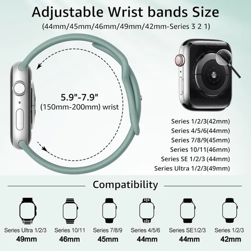 Miniatura 2 de Paquete de 6 correas deportivas compatibles con Apple Watch de 1.50/1.57/1.61/1.65/1.73/1.77 pulgadas (38/40/41/42/44/45 mm), correas impermeables