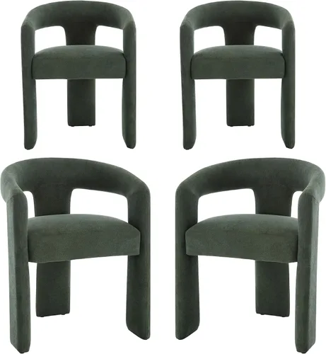 Miniatura 16 de Modern Boucle - Juego de 2 sillas de comedor tapizadas con diseño de barril con brazo, cómodas sillas laterales para cocina, comedor, recepción