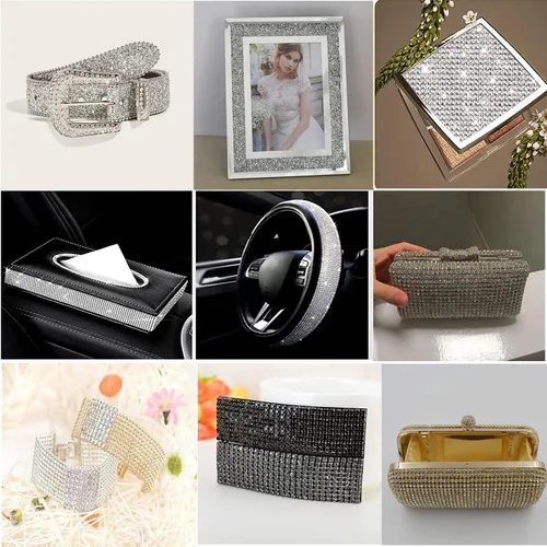 Miniatura 2 de 3 rollos de calcomanías autoadhesivas de diamantes de imitación de cristal, tiras de diamantes de imitación con cinta de diamante brillante