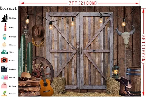 Miniatura 5 de Fondo de vaquero occidental de 7 x 5 pies, decoración rústica del oeste de la casa, de madera, granero, fotografía de fondo para niño bebé, cartel