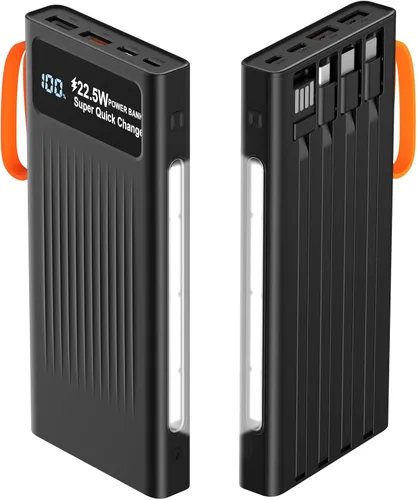 Miniatura 6 de Cargador portátil con cables integrados, banco de energía Mandarooker de 10000 mAh con lámpara LED, carga rápida, USB C, batería externa, cargador