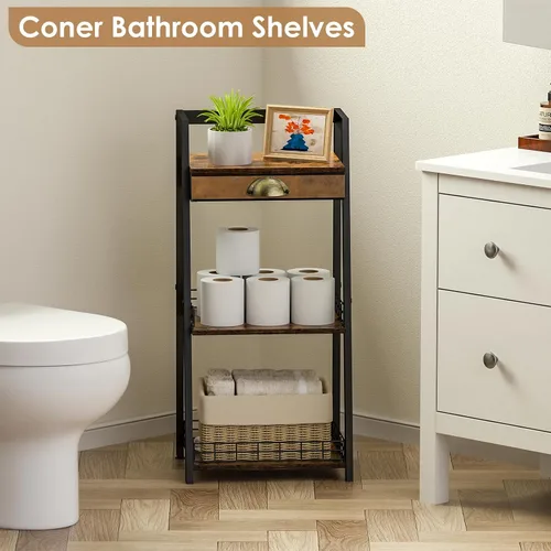 Miniatura 4 de keomaisyto Estantes de baño de 3 niveles con cajón de lona, estante de almacenamiento de baño, estante de almacenamiento pequeño, estante