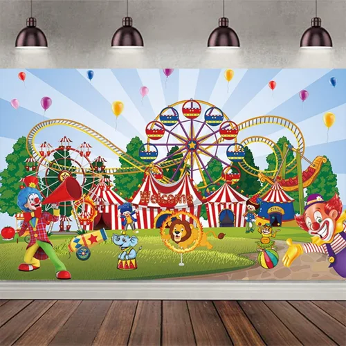 Miniatura 6 de Telón de fondo grande de carnaval de circo con 70.8 x 43.3 pulgadas, telón de fondo de fotografía de bienvenida a la pancarta de carnaval para Azul