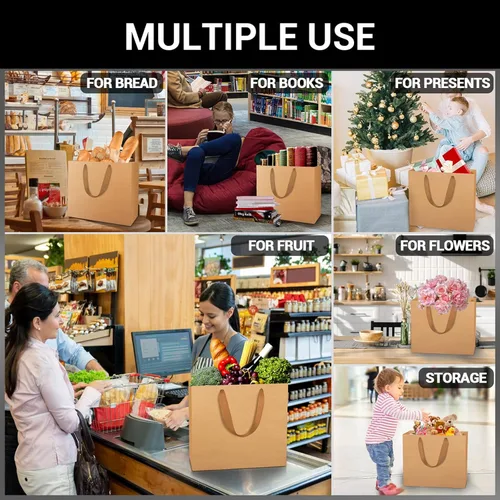 Miniatura 4 de EUSOAR Bolsas grandes para envolver regalo a granel, 20 bolsas de papel kraft de 12.5 x 4.5 x 11 pulgadas con asas, bolsas de envoltura