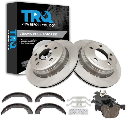 Miniatura 152 de TRQ Kit de pastillas de freno y rotor Posi trasero premium con zapatas de estacionamiento para camión GM SUV