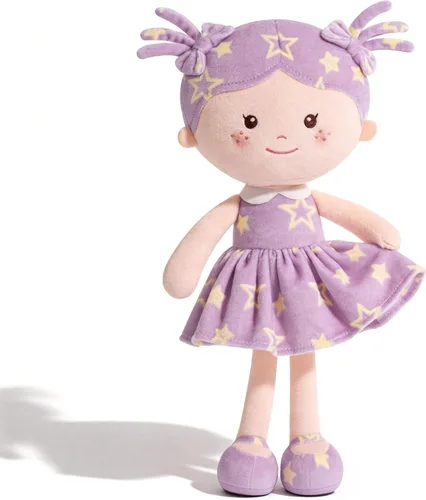 Miniatura 10 de Onetoo First Baby Doll - Muñeca de felpa para niñas, muñeca de trapo suave para niñas, durmiendo, abrazo, amigo, vestido sin mangas, color rosa
