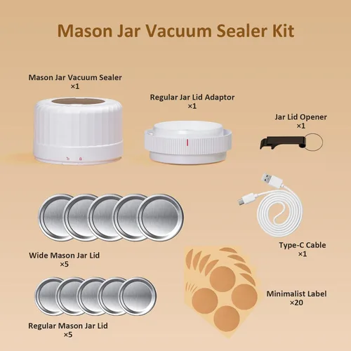 Miniatura 6 de Kit de Sellador al Vacío para Frascos Mason Completamente Automático - Kit de Sellador al Vacío para Frascos Mason con Parada Automática, Sellador