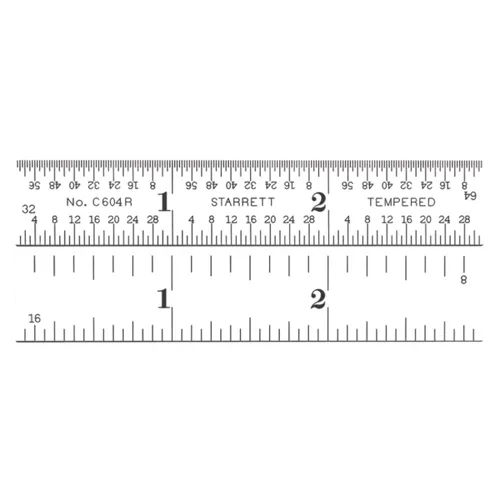 Regla de acero templado Starrett Spring, con graduación de pulgadas, graduaciones estilo 4R, 1