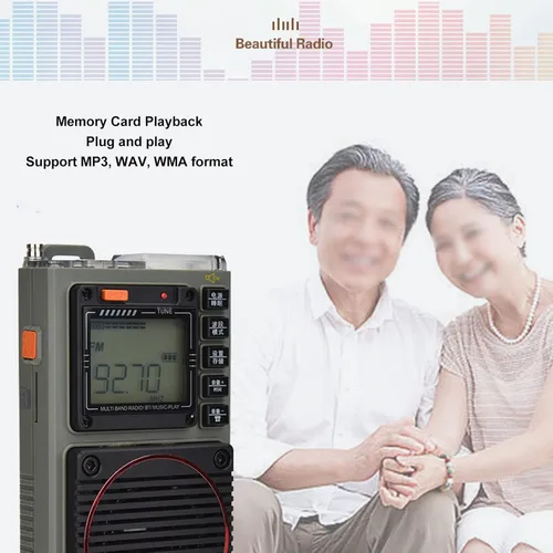 Miniatura 4 de Radio de banda completa portátil FM/VHF/AM/SW/WB receptor con Bluetooth 5.0, estéreo de bajos, alarma SOS, reproducción de tarjetas y linterna, retro