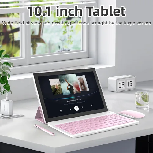 Miniatura 3 de Tablet Android 15 de 10 pulgadas, tabletas 2 en 1 con teclado/ratón/estuche/lápiz, 8 GB de RAM+32 GB ROM/1 TB expandible, procesador de cuatro Rosa
