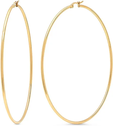 Miniatura 2 de Maravillosos aretes con forma de argolla de acero inoxidable, en tono oro amarillo de 3.5 pulgadas, 90 mm de diámetro